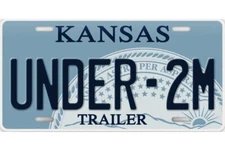 KANSAS UNDER 2M TRAILER NOVELTY LICENSE PLATE  6x12 Metal CAR TAG