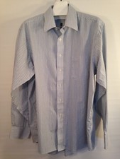 Men’s Chaps Long sleeve dress shirt green blue white pin stripe Sz 17-171/2