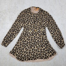 Tory Burch Dress Womens 12 Beige Leopard Print Short Sleeve Scoop Neck