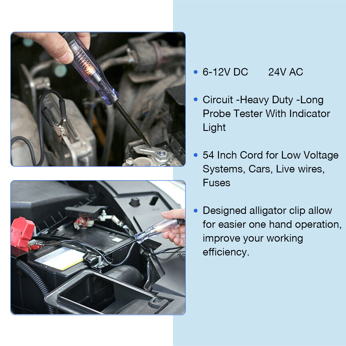Auto Circuit Tester 12V/24V Test Light Probe Voltage Continuity Checker