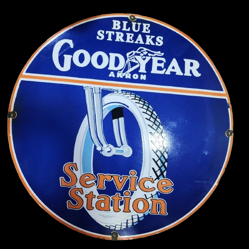 GOOD YEAR SERVICE STATION PORCELAIN ENAMEL SIGN 30X30 INCHES DOUBLE SIDED