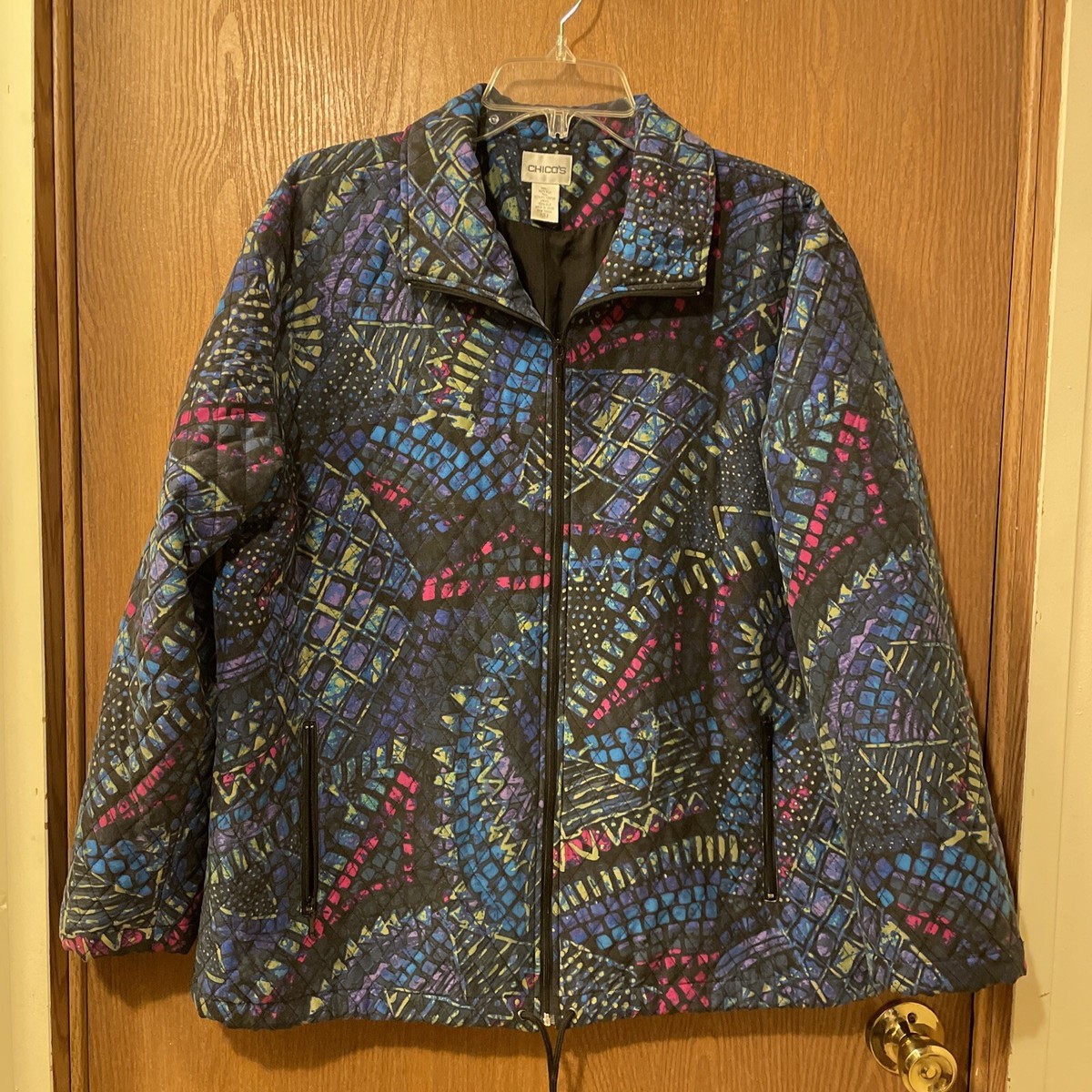 Chicoジャケット Chicos Jacket Multi Colored Silk Zip Front& Pockets Chico Sz 2 | eBay