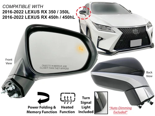 For Power Folding Mirror 2016-2022 Lexus RX 350 350L 450h  450hL Passenger Side