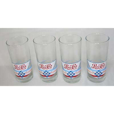 Vintage PEPSI Cola Glasses Set 4 Logo Stripes Tall 6 display picture 3