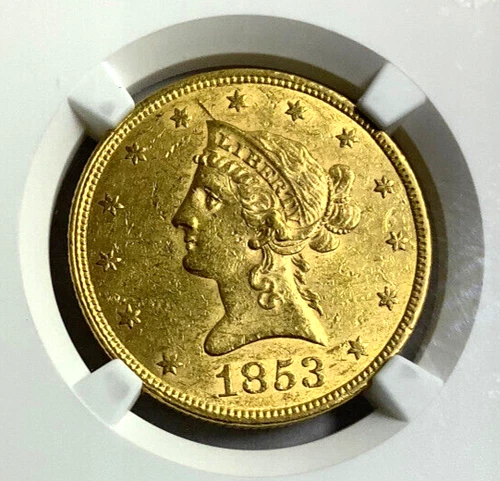 1853 Gold Eagle $10- NGC MS60!- Rare Coin!