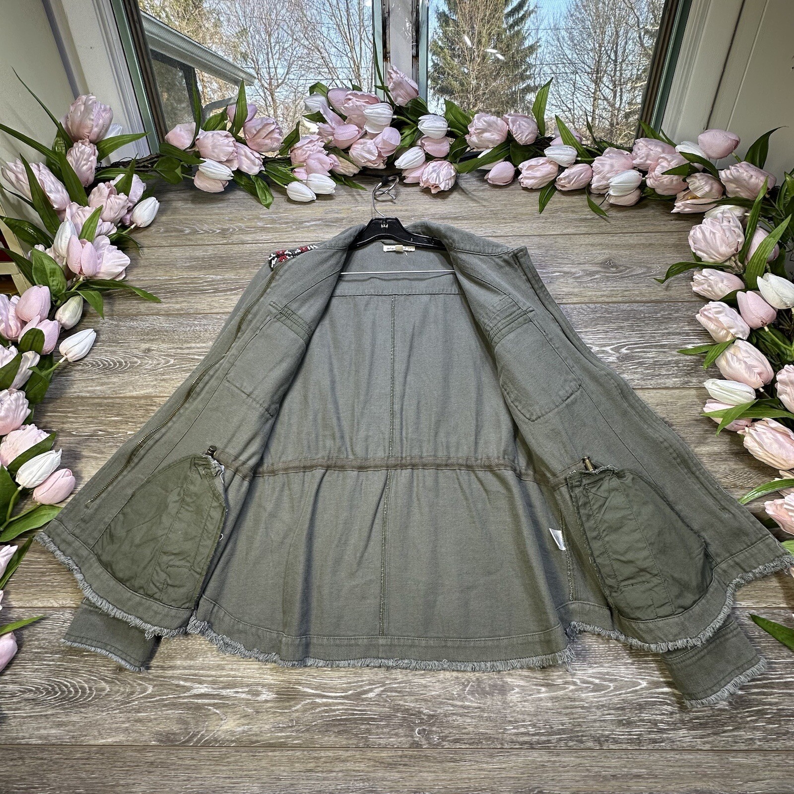 Indigo Thread Jacket Size Large Green Beaded Zip … - image 5