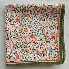 VTG Handkerchief Beige Cotton Green Small Leave  Orange Floral Hanky Scarf 19"