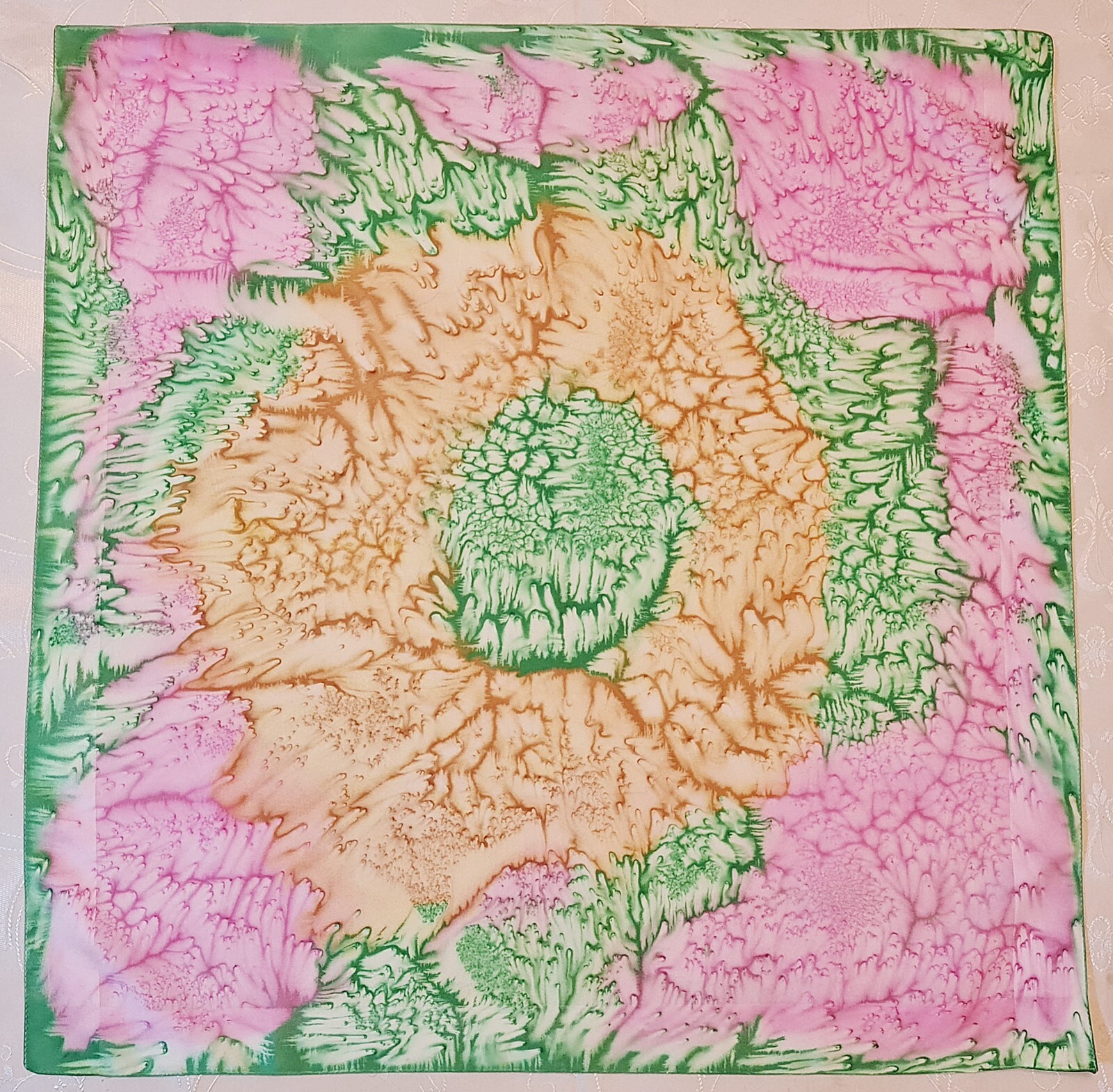 SCARF VINTAGE AUTHENTIC HAND PAINTED PSYCHEDELIC WATERCOLOR SILK 27
