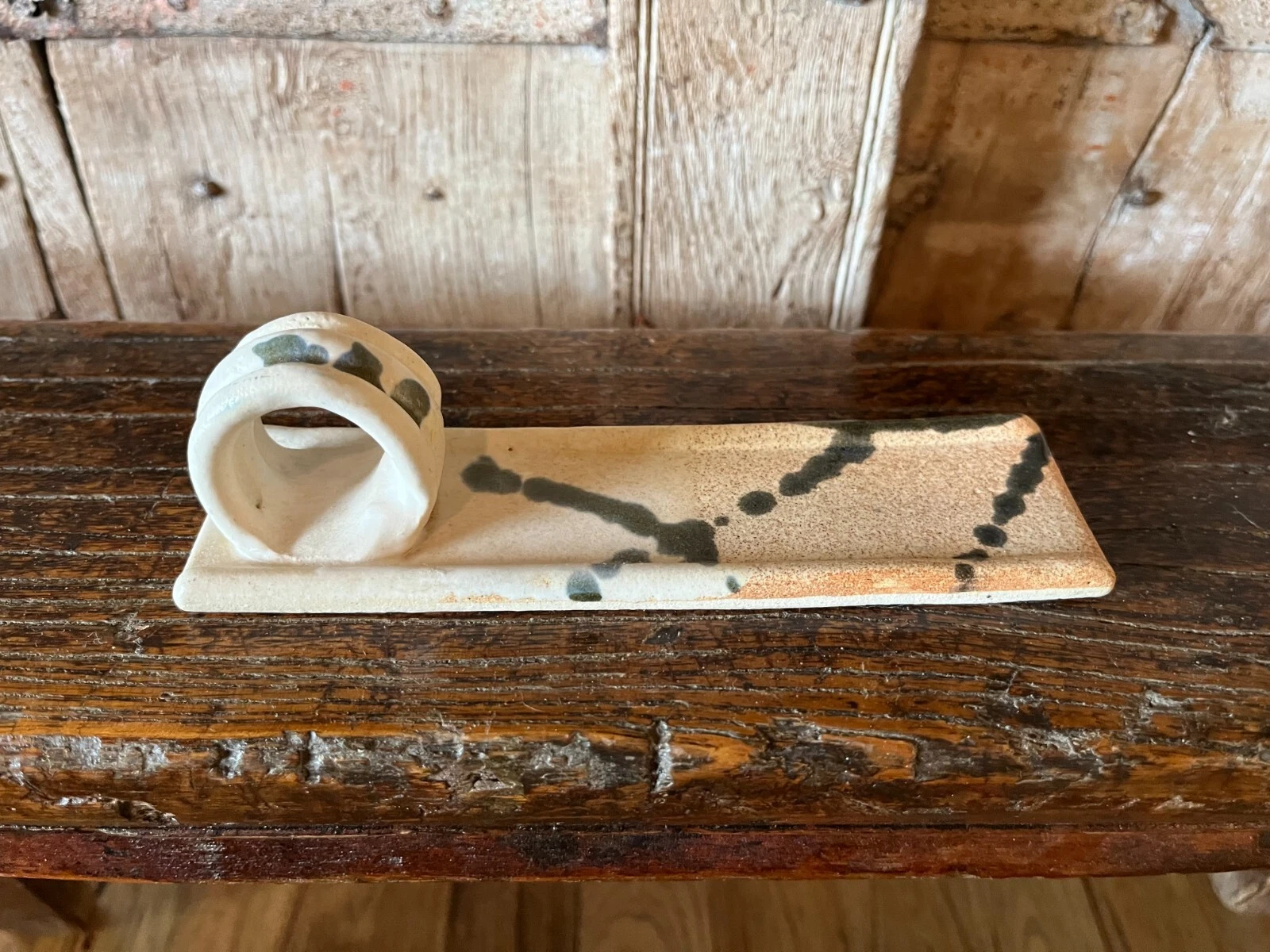 VTG 80s LEN LINDSAY Signed Butter Sled / Server Stoneware Glazed Pottery
