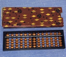 Vintage Japanese Wooden Abacus Soroban 13 Row Calculator w/ Case