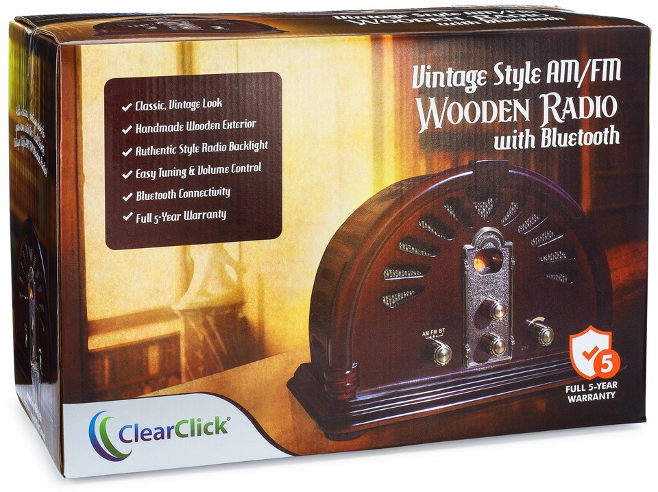 ClearClick Classic Vintage Retro Style Handmade Wooden AM/FM Radio w ...