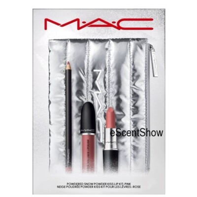 MAC POWDERED SNOW POWDER KISS LIP PENCIL LIPSTICK LIQUID LIPCOLOUR KIT: PINK NIB