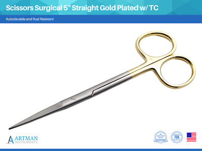 Scissors Surgical 5'' Straight Gold Plated Handle Tungsten Carbide ARTMAN