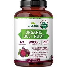 Organic Beet Root Extract 60 Vegan Capsules Zazzee USDA Quick Release Month