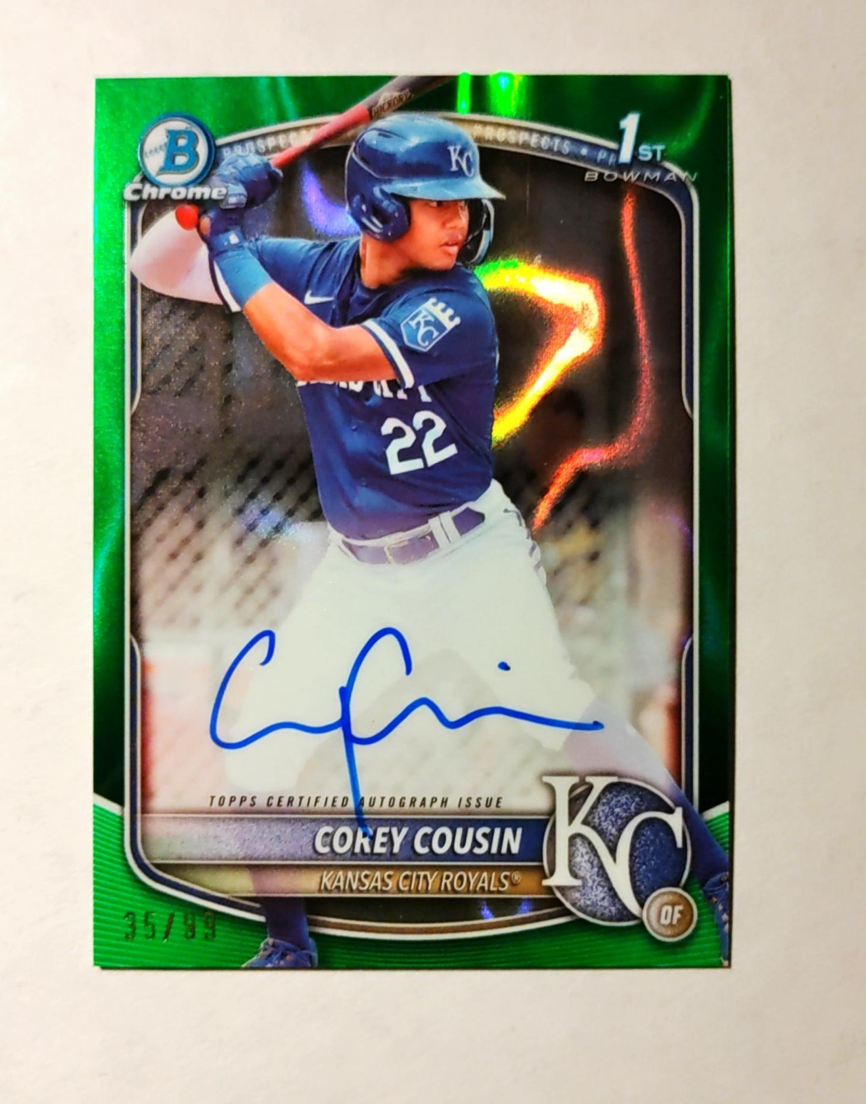 Corey Cousin 2025 1st Bowman Chrome AUTO Prospect GREEN Lava REFRACTOR 35/99 D6