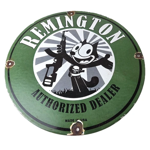 Vintage Remington Firearms Sign - Felix the Cat Dealer Gas Pump Porcelain Sign