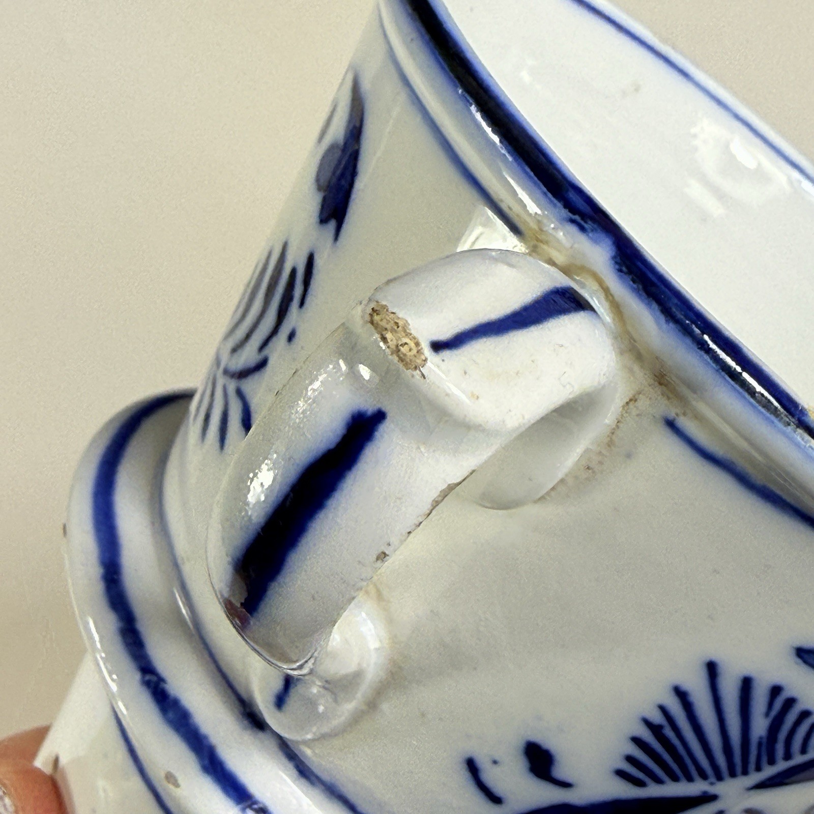 Antique Blue Onion Handled Funnel Strainer Coffee Tea Colander Cone