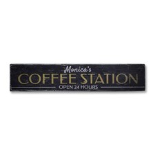 Coffee Station Open 24 Hours, Custom - Rustic Distressed Wood Sign