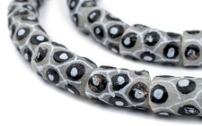 Grey Eye Krobo Beads 15mm Ghana African Elbow Glass Large Hole 35 Inch Strand