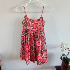 New York & Company Floral Sundress Size 4 Coral Cotton Double Layer Beaded...