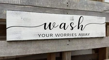 Farmhouse Bathroom Sign, Wash Your Worries Away, Rustic Wooden Bathroom Wall ...