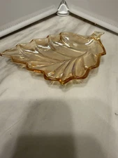 Vintage Amber Glass Leaf Shaped Candy/ Trinket Dishes  4x 6 Inches