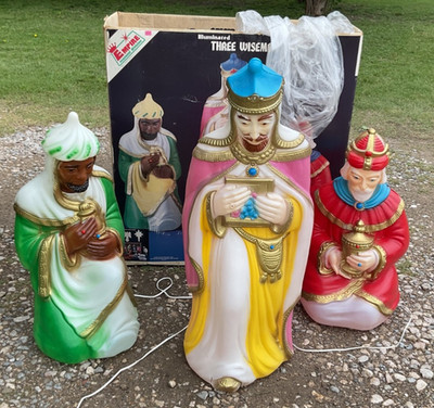 Vtg Empire 3 Three Wise Men Blow Molds Nativity W/ Box Christmas Lights Up Kings