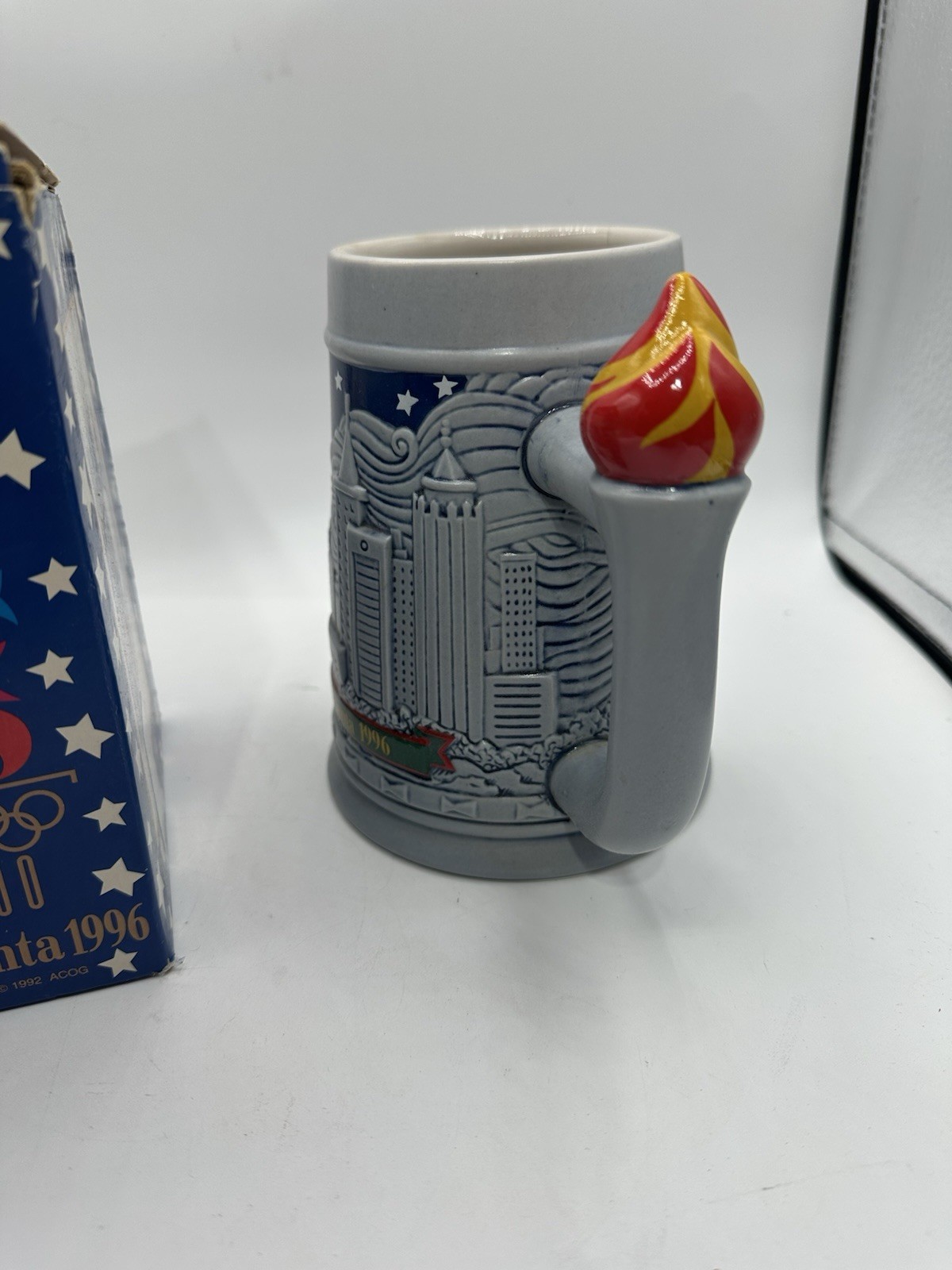Budweiser 1996 Atlanta Olympics Centennial Games Ceramic Stein w/ Flame Handle