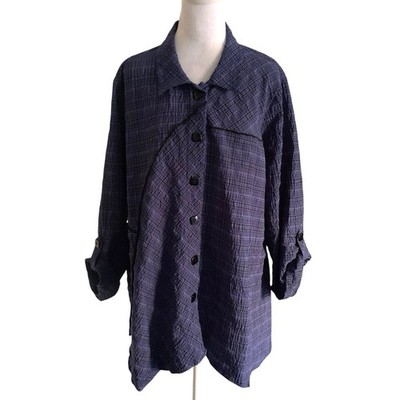 Ali Miles Women s Plus 1X Dark Blue & Black Art To Wear Lagenlook Top