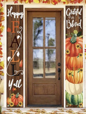 Fall Porch Banner Set Happy Fall Y'all Grateful Blessed Pumpkin Thanksgiving Dec
