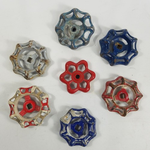 7 Vtg Water Faucet Handle Shut Off Blue Red Grey Steampunk Flower Craft