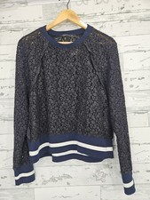 Zara Black Lace Sweater With Blue Contrast Ribbed Cuffs Hem Womens Large