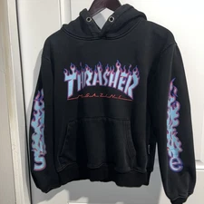 Thrasher Hoodie Sweatshirt Black Heavy Relaxed Cotton