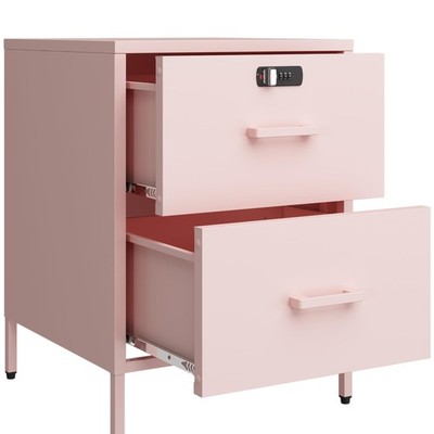 2 Drawer End Side Table with Lock Metal Nightstand, Lockable Storage Cabinet ...