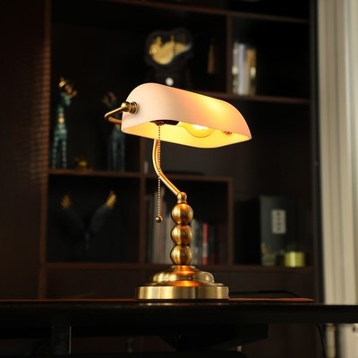 Antique Bankers Desk Lamp, E26 Base Traditional Glass Table Lamp with Pull Chain
