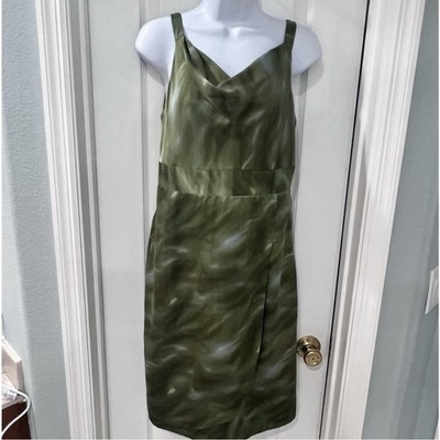 Due Per Due Veste 100% Silk Faux Wrap A-Line Slip Dress 6 Womens Green Party