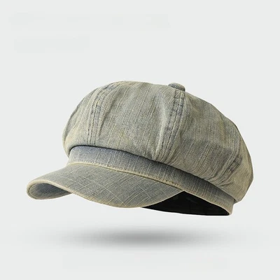 Women Oversized Denim Wash Newsboy Cap Vintage Painter Beret Hat Black - Image 1 of 4