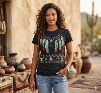 Get Lucky Native American Feathers Shirt Womens One Size Single Stitch USA Tee