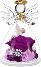 Mother's Day Rose Gift Fresh, Preserved Flowers in Glass Angel Figurine