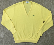 VTG Izod Lacoste Sweater Mens Large Yellow V-Neck Preppy Acrylic - Made In USA