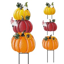 Outdoor Fall Pumpkin Decorations   34.6" Metal Garden Stakes with 3 Stacked P...