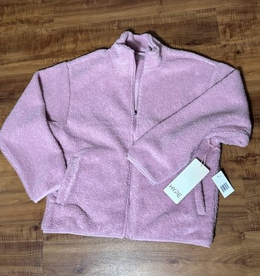 Hype Sherpa Pink Jacket Medium Zip Up Pockets Fleece