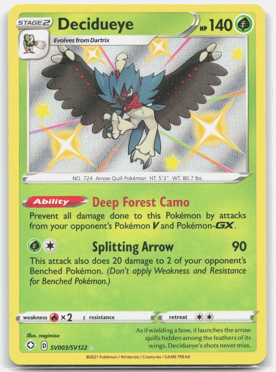 Decidueye SV003/SV122 HOLO Shiny Rare Shining Fates Shiny Vault Pokemon NM