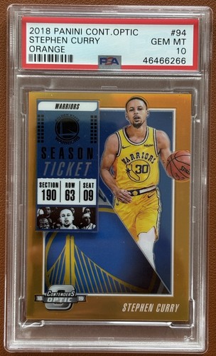 STEPHEN CURRY 2018-19 PANINI CONTENDERS OPTIC ORANGE PRIZM /49 PSA 10 WARRIORS