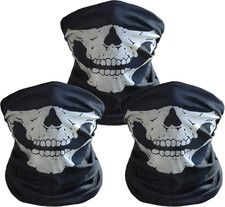 Skull Motorcycle Face Mask, 3 Pieces Balaclava Mask Skeleton Mask Skeleton Half