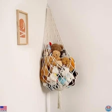 Charming Cream Macrame Stuffed Animal Storage Net - Corner Hammock for Toys