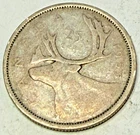 *SILVER*  1955 - Canada 25 Cents/Quarter - 0.800 Silver Coin