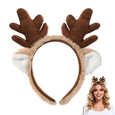 Deer Antlers Headband for Women Kids, Furry Deer Ears Costume for Halloween