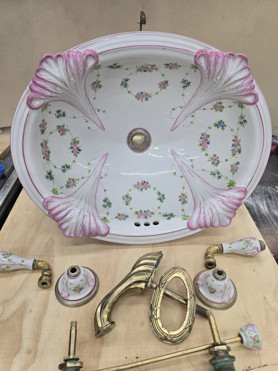 Poubelle De Salle De Bain En Porcelaine Sherle Wagner – Motif Chinoiserie Verte, état Excellent