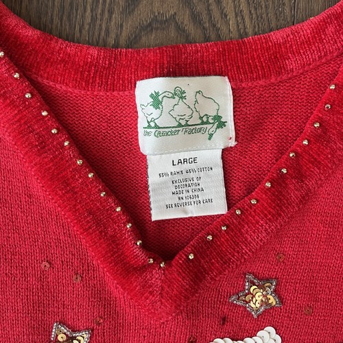 THE QUACKER FACTORY PATRIOTIC FLAG/STARS Sequin/BEADS RED Sweater WOMAN SZ Large - Picture 3 of 10